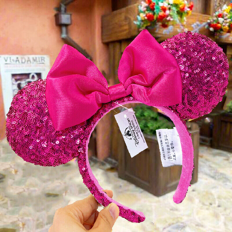 Disney Parks Minnie Ears Hot Pink Bow Magenta Orchid Sequin Headband 2022 US