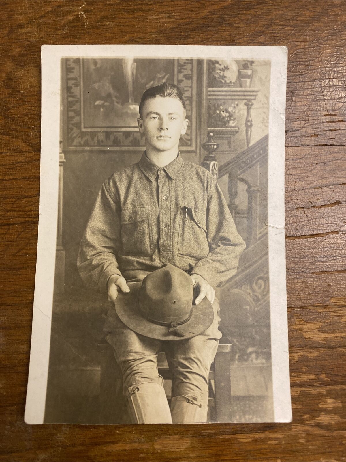 RRPC MILITARY man Army WWI Navy Smoking Antique Postcard Uniform Photo