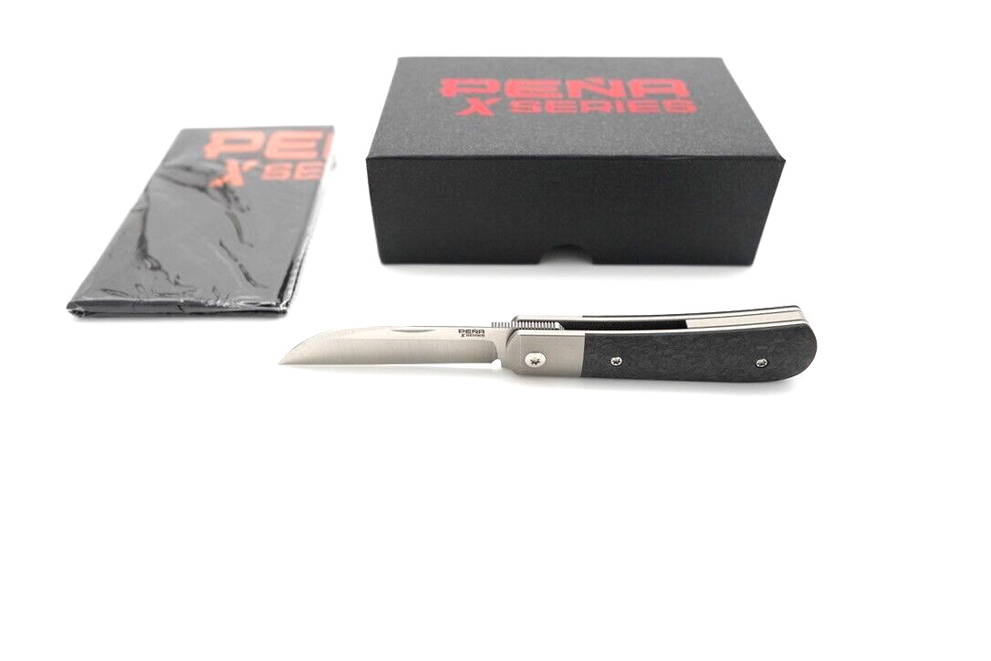 Pena Knives X-series Swayback, Shredded Black Carbon Fiber, M390 blade
