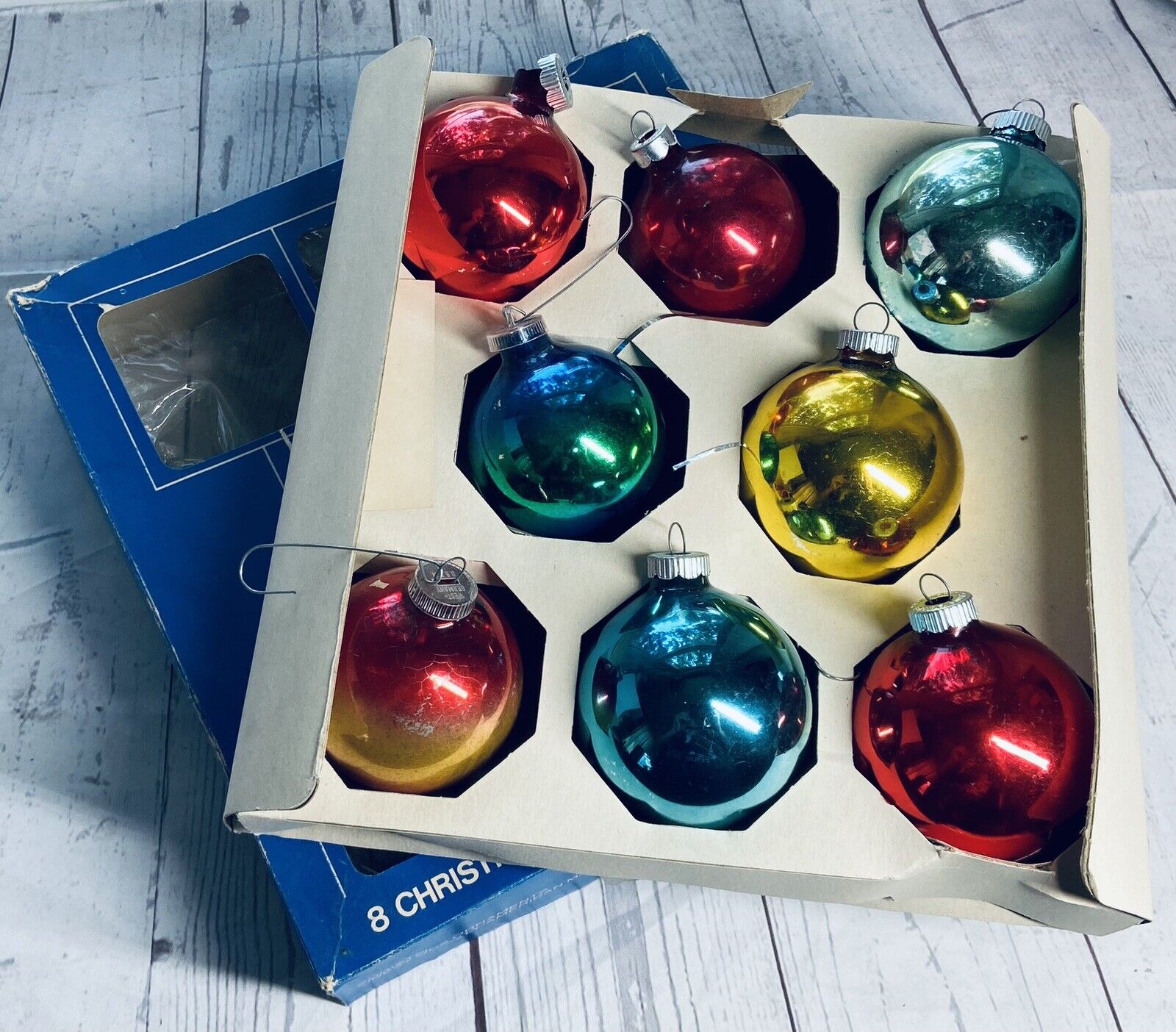 VTG Shiny Brite 3” Poloron Ball Christmas Ornaments Various Colors Set Of 8