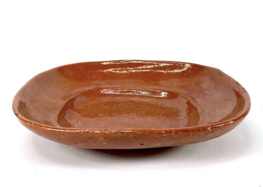 Native Mexican Glazed Clay Serving Platter 12x11” Authentic Hand Made Pottery