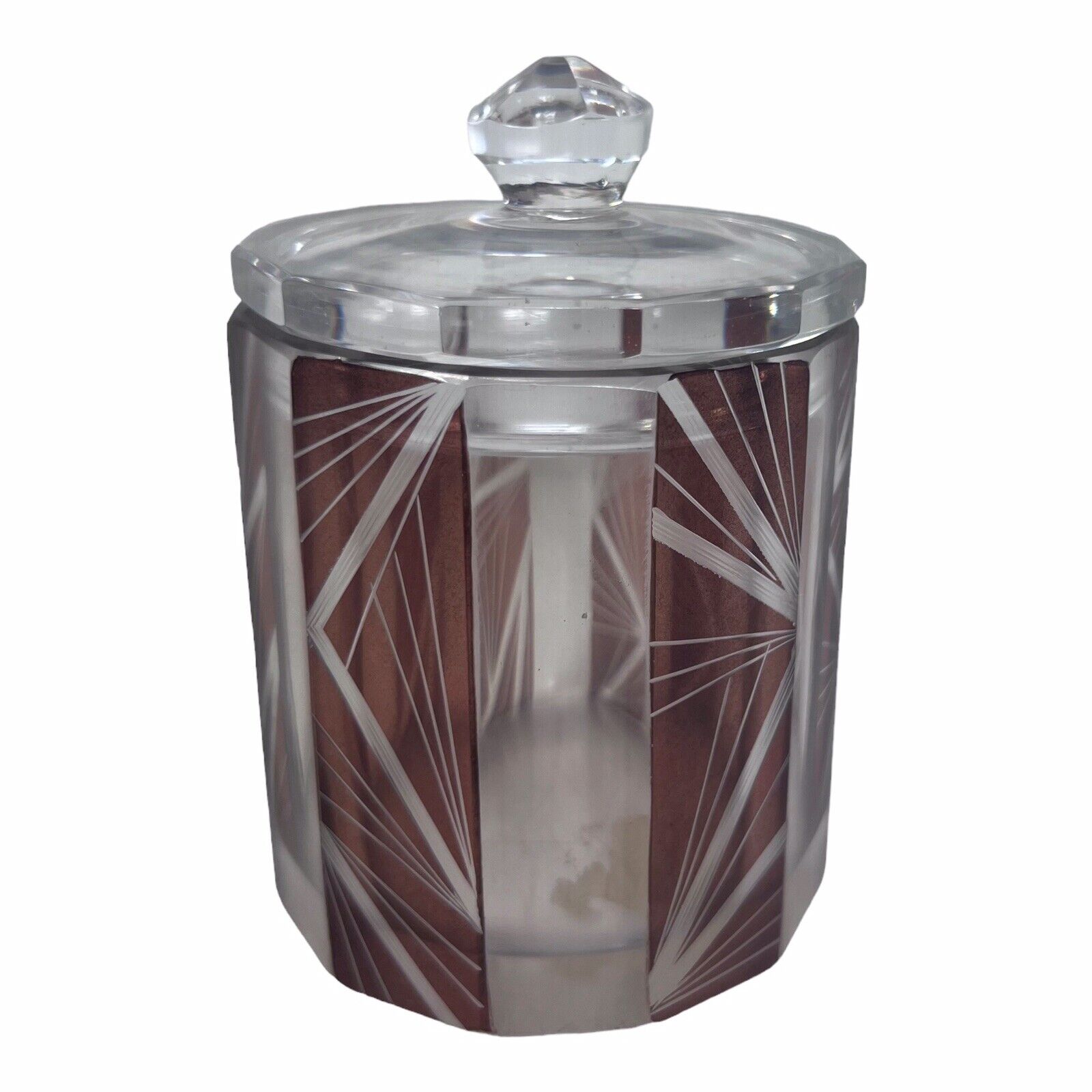 Vintage Small Czech Bohemian Crystal Cut Lidded Glass Jar Canister 12-Sided
