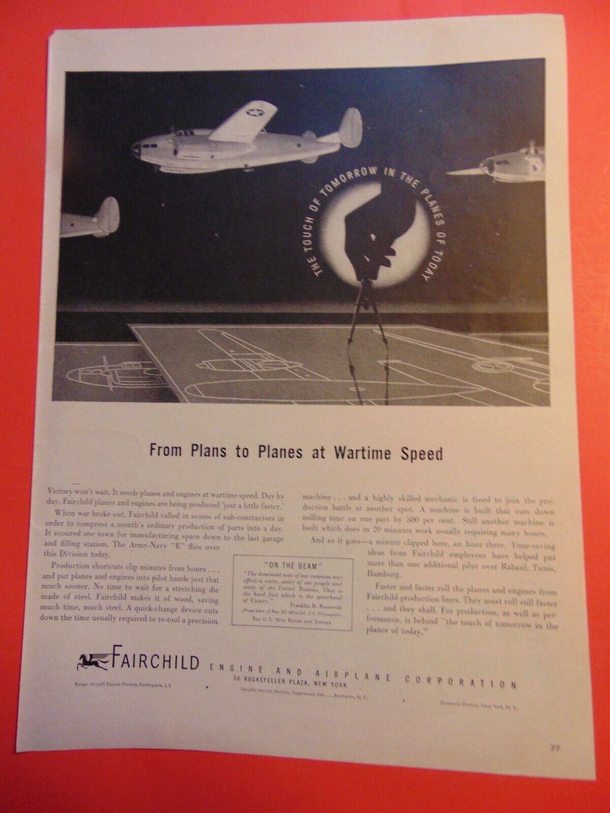 1943 FAIRCHILD ENGINE & AIRPLANE CORP WWII vintage print ad