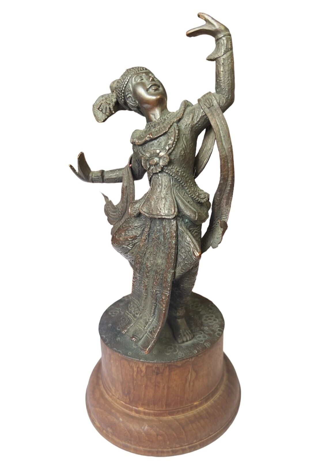 c 1920's Thai Khon Court Dancer Bronze mounted on a Wood Base
