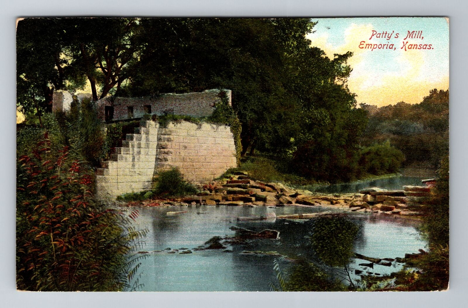Emporia KS-Kansas, Patty's Mill, Antique Vintage c1908 Souvenir Postcard