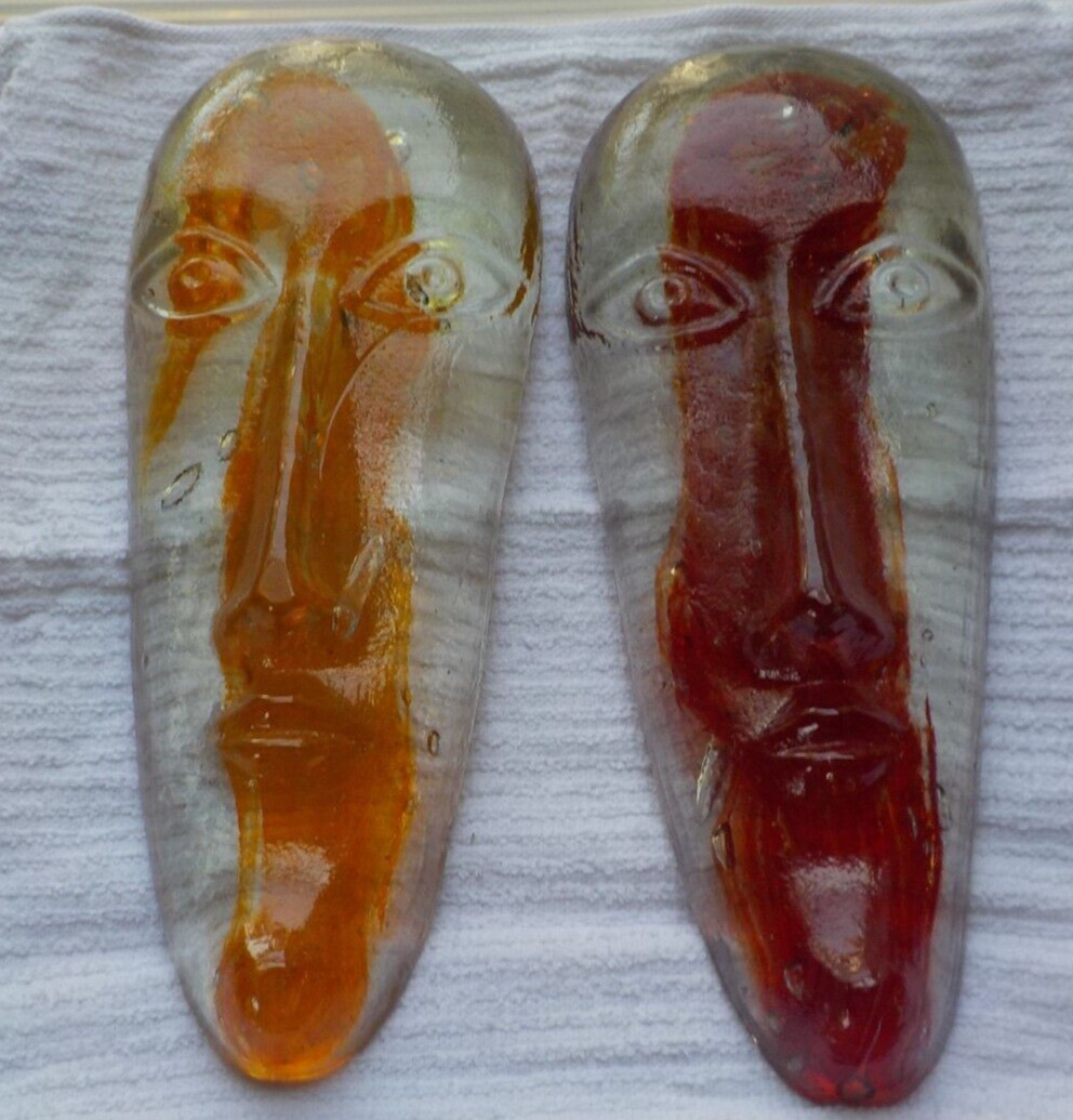 A SET OF TWO Art Glass Face Mask