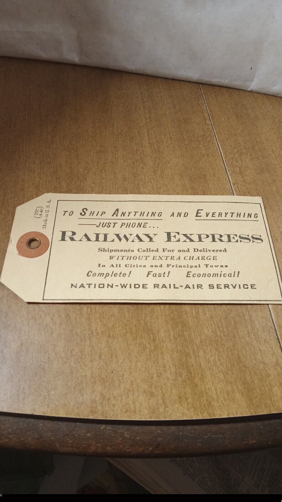 Railway Express Agency Shipping Tag Collection Reciept Vintage