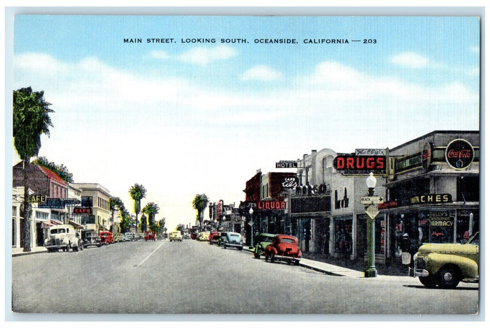 c1950's Main Street Looking South Oceanside California CA Vintage Postcard