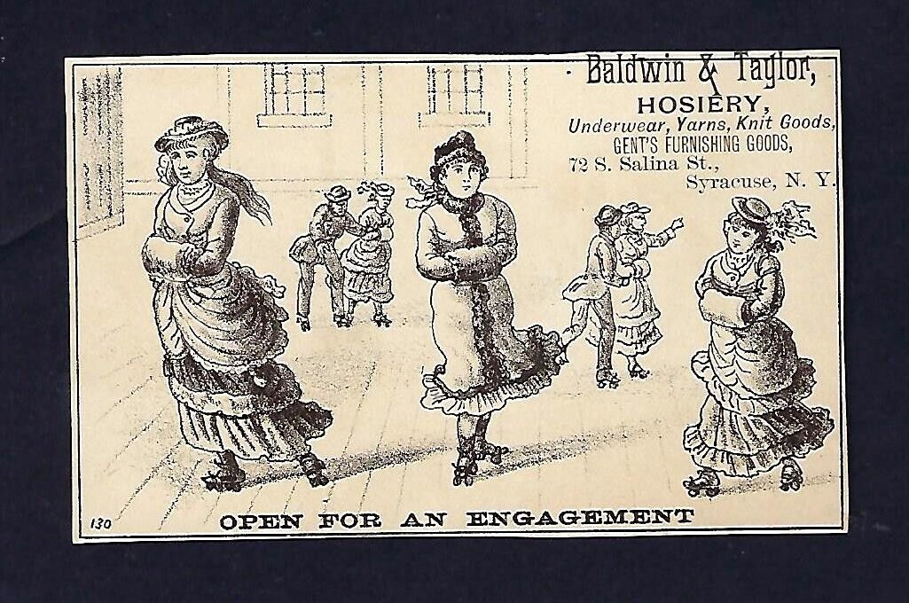 c1890's Victorian Trade Card Baldwin & Taylor, Hosiery, Ladies Roller Skating