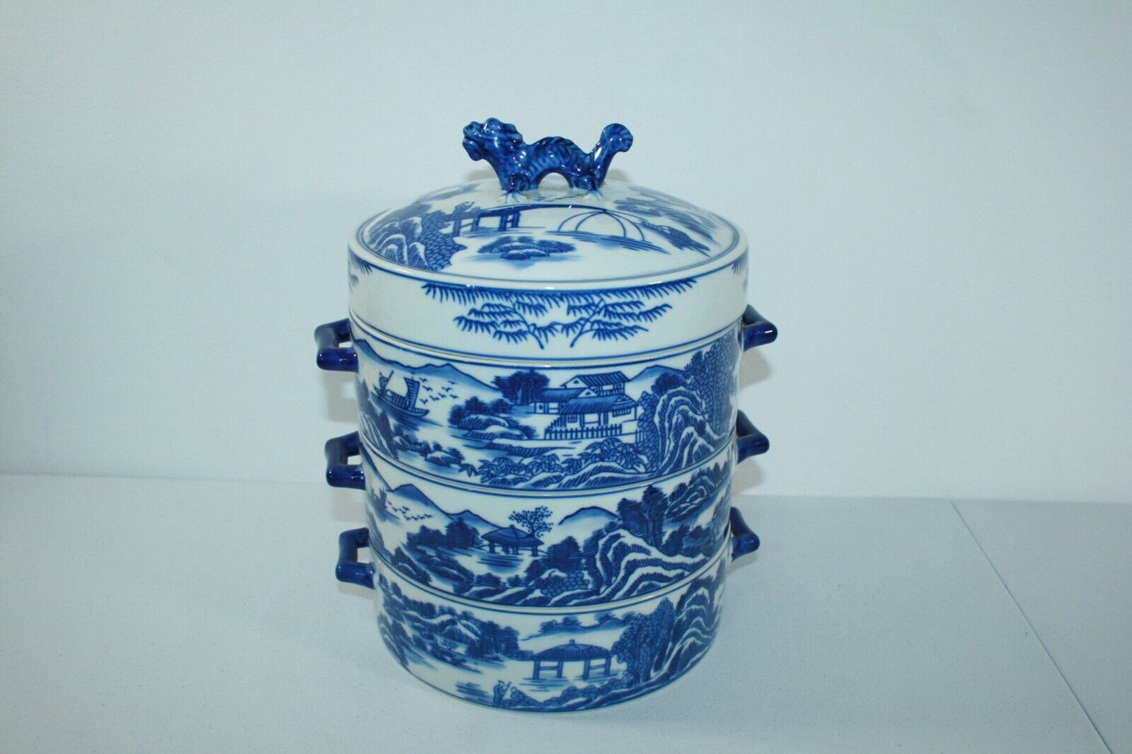 RARE Blue Willow Bombay Porcelain Lunch Box Chinese Dragon Stacking Dish