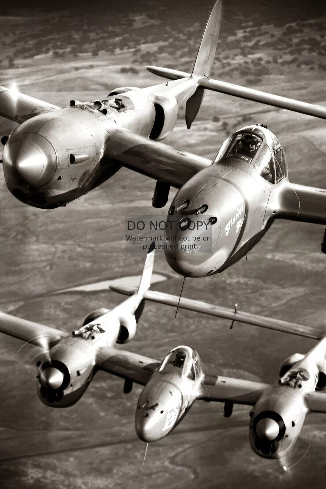 LOCKHEED P-38 LIGHTING FIGHTERS IN FLIGHT WW2 4X6 SEPIA PHOTO POSTCARD