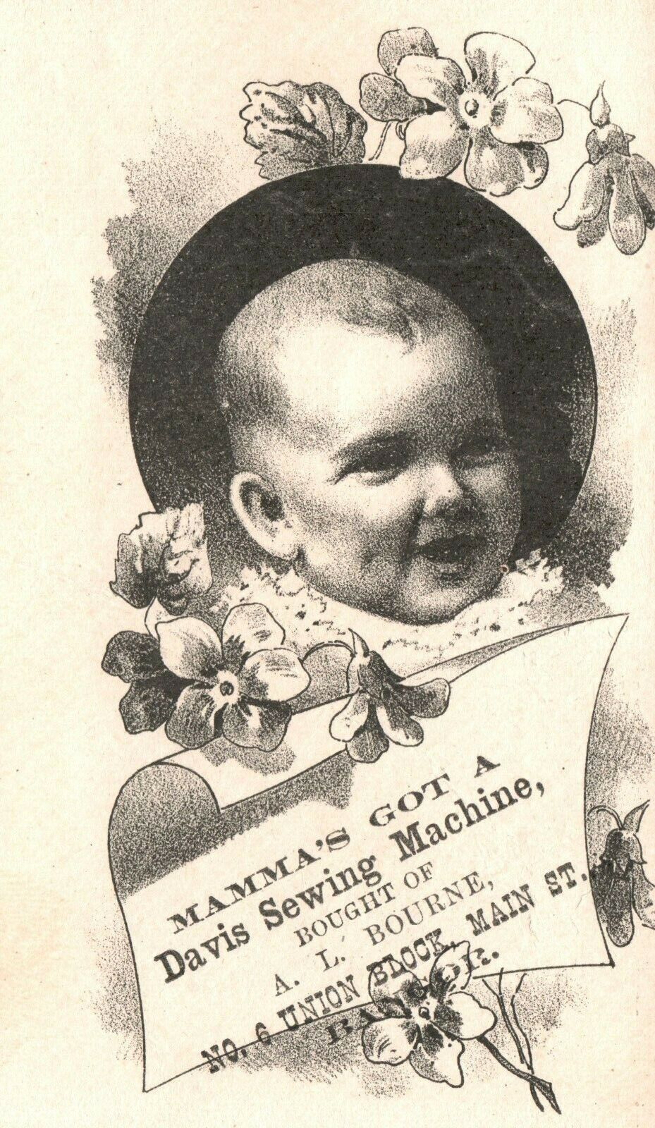1880s-90s Baby Portrait Momma\'s Got Davis Sewing Machine Bangor A. L. Bourne