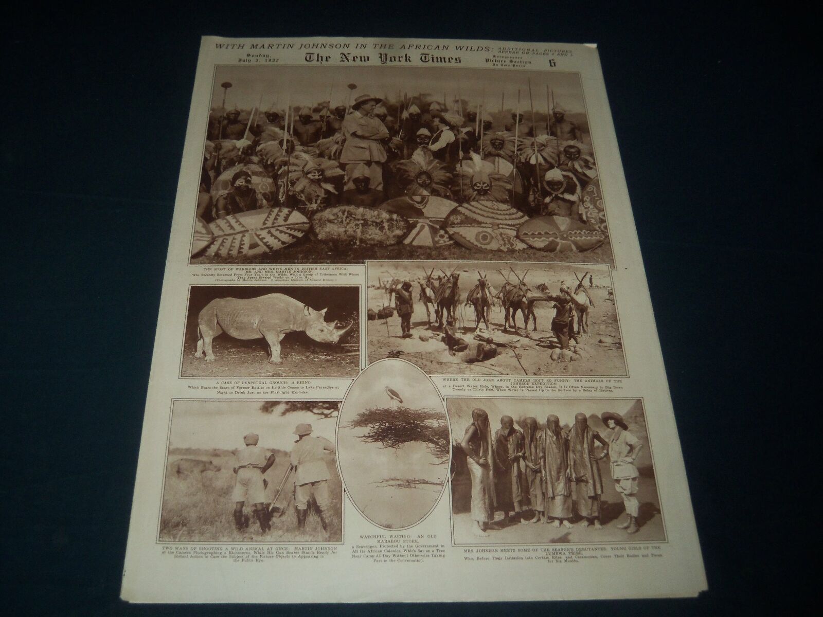 1927 JULY 3 NEW YORK TIME PICTURE SECTION - MARTIN JOHNSON IN AFRICA - NT 7391
