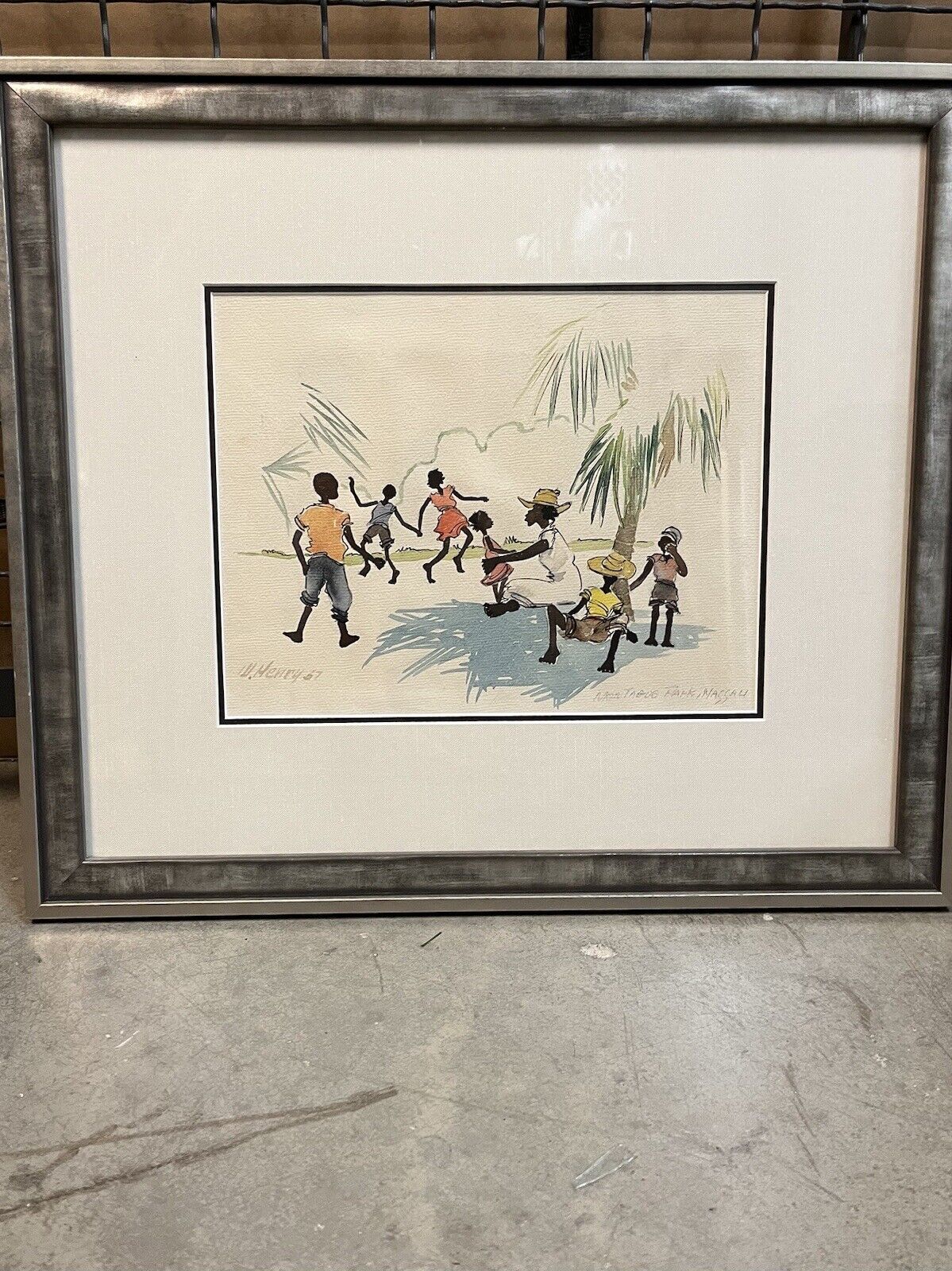 Ethnic Painting Original Framed  “Montague Park-Nassau” 1957