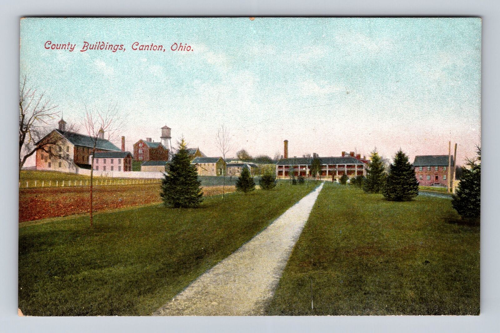 Canton OH-Ohio, Panoramic View County Buildings, Antique Vintage Postcard