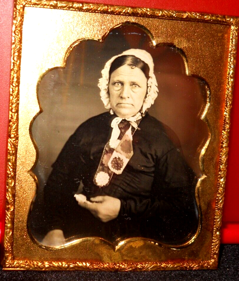 1/6th size tinted Scovill Extra Daguerreotype of older lady