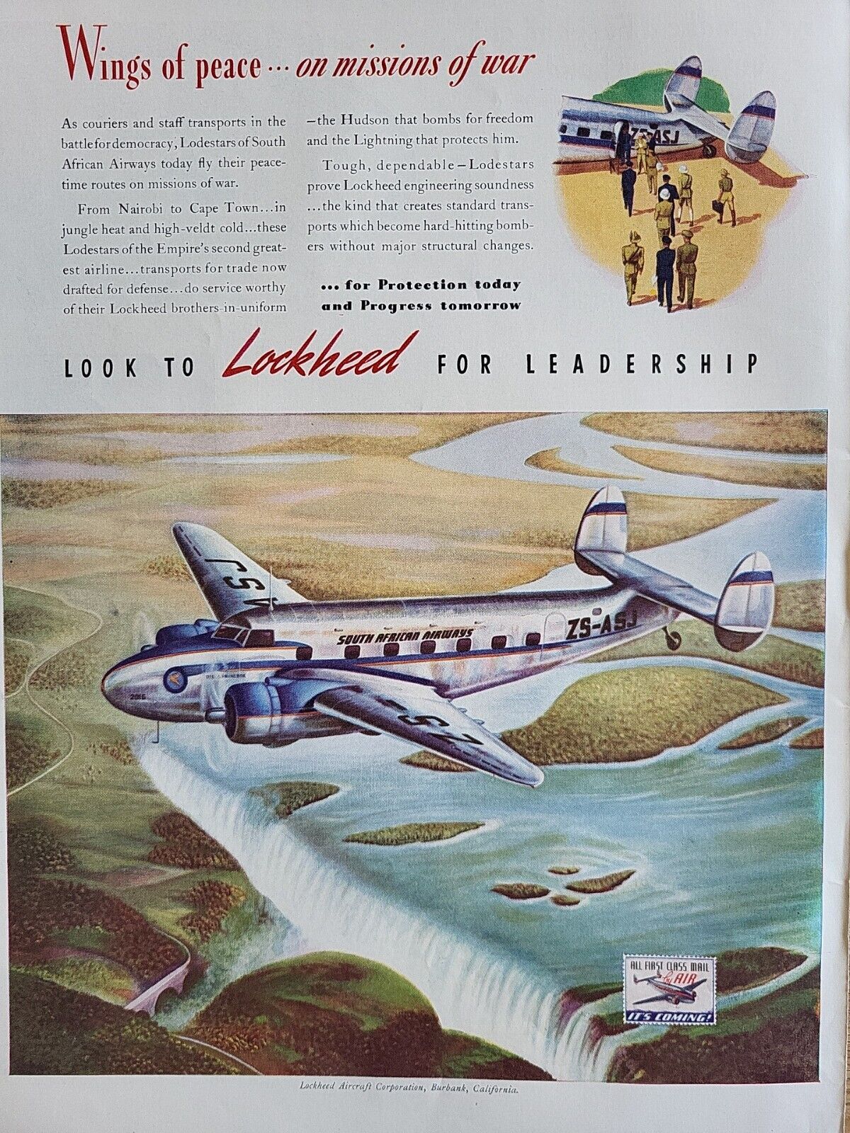 1941 Lockheed Aircraft Print Advertising Life Magazine WW2 Capetown Nairobi