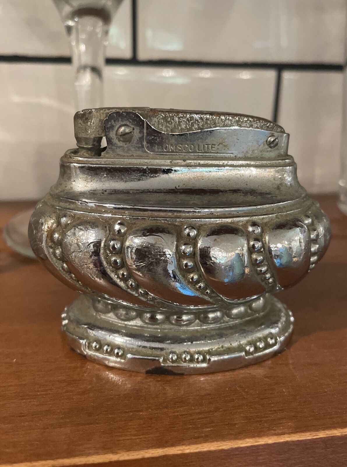 Vintage Mid-Century Omscolite Silver Plated Ornate Lighter 3”