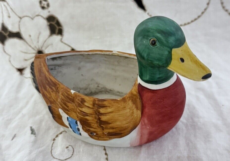 Vintage Ceramic Mallard Duck Planter 