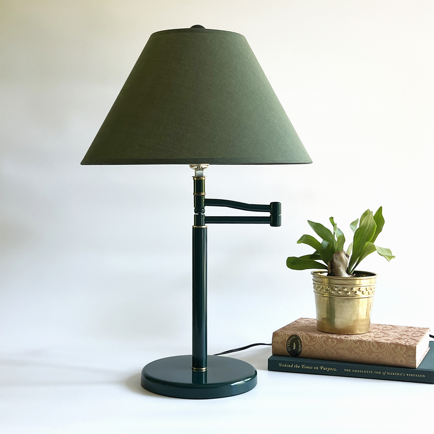 Mid Century Green Metal Swing Arm Lamp l Shade Sold Separately