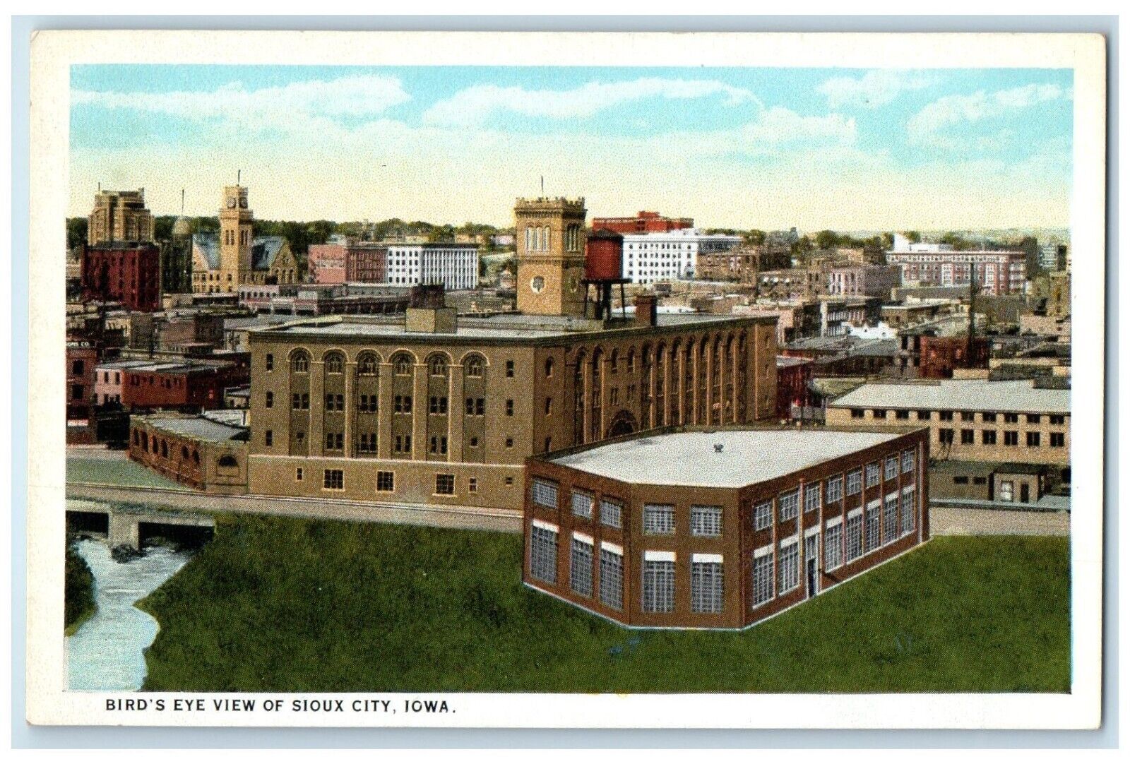 c1930's Bird's Eye View Of Sioux City Iowa IA, Buildings Vintage Postcard