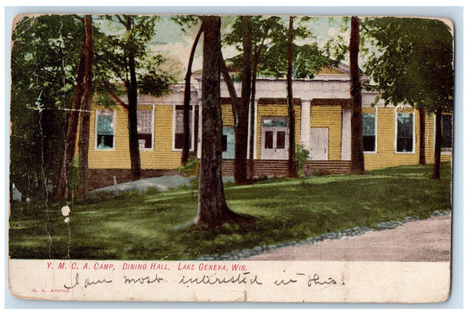 1907 Y.M.C.A. Camp Dining Hall, Lake Geneva Wisconsin WI Antique Postcard