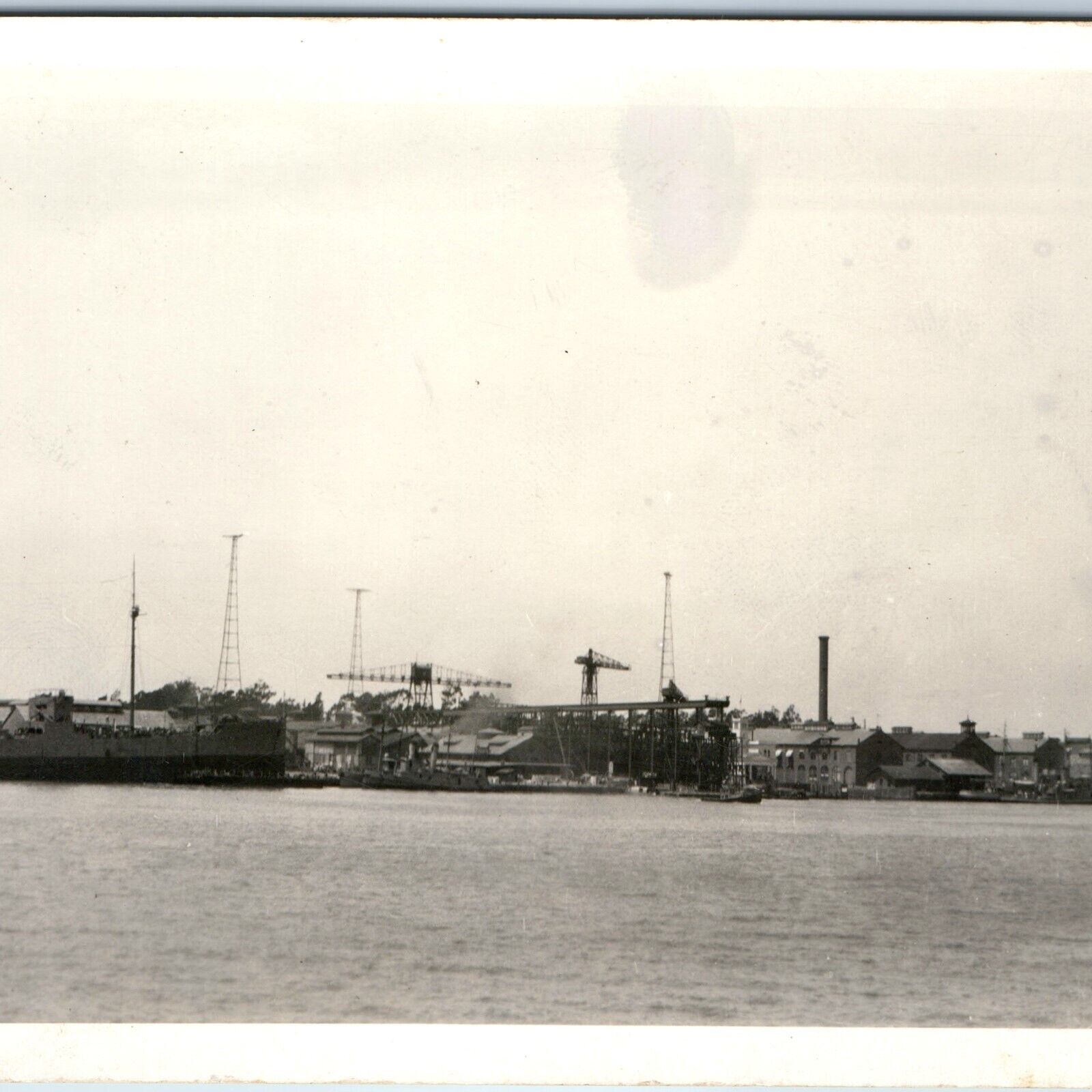 1921 Mare Island, Cali RPPC US Navy Yard Shipbuilding Crane Battleships CA A245