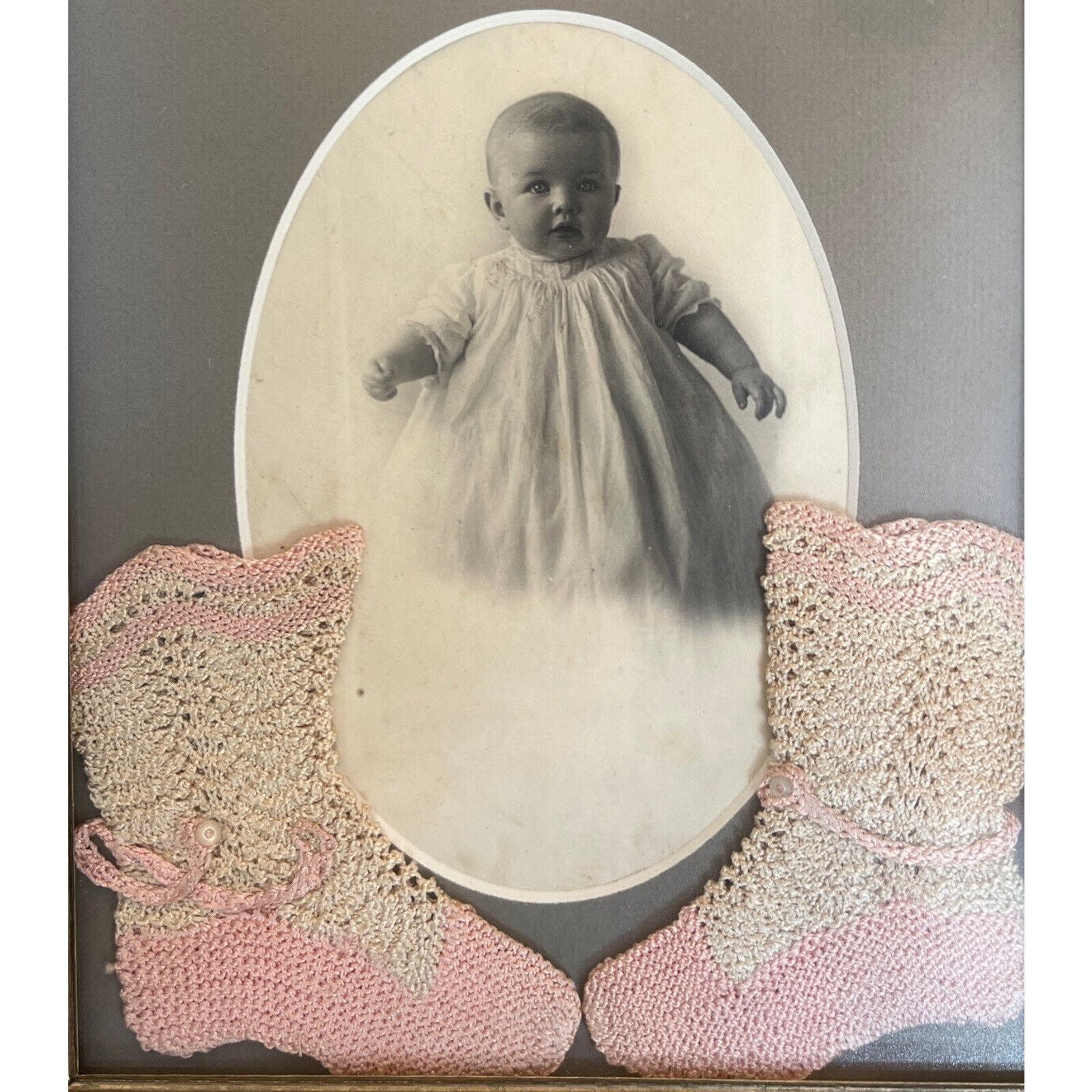 Vintage Photograph Ephemera 1920s/30s Baby Girl With Hand Knit Crochet Booties