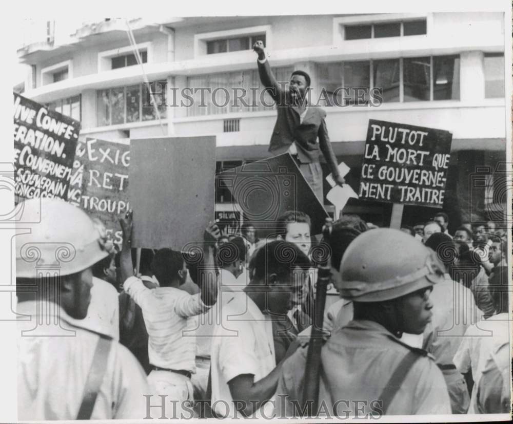 1960 Press Photo Demonstration Against Congo Premier Patrice Lumumba - lra73155
