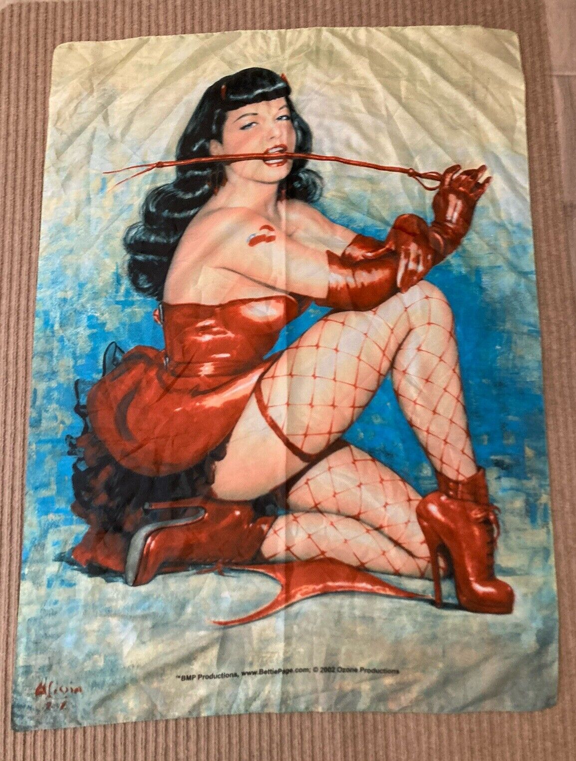 Vintage Bettie Page Poster 40x30 Devil Pin Up Silk Banner 2002 Italy Olivia