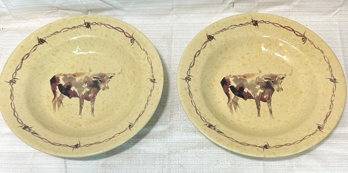 LOT 2 VTG Cowboy Cow Bull Barbed Wire Living Classic West Collection 9