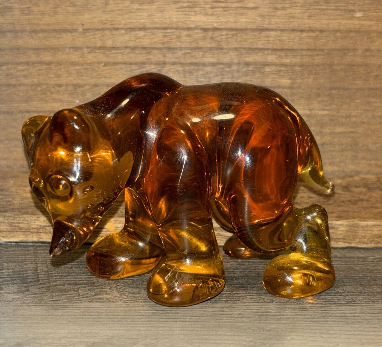 Amber Carved Glass Bear Decorative Figure