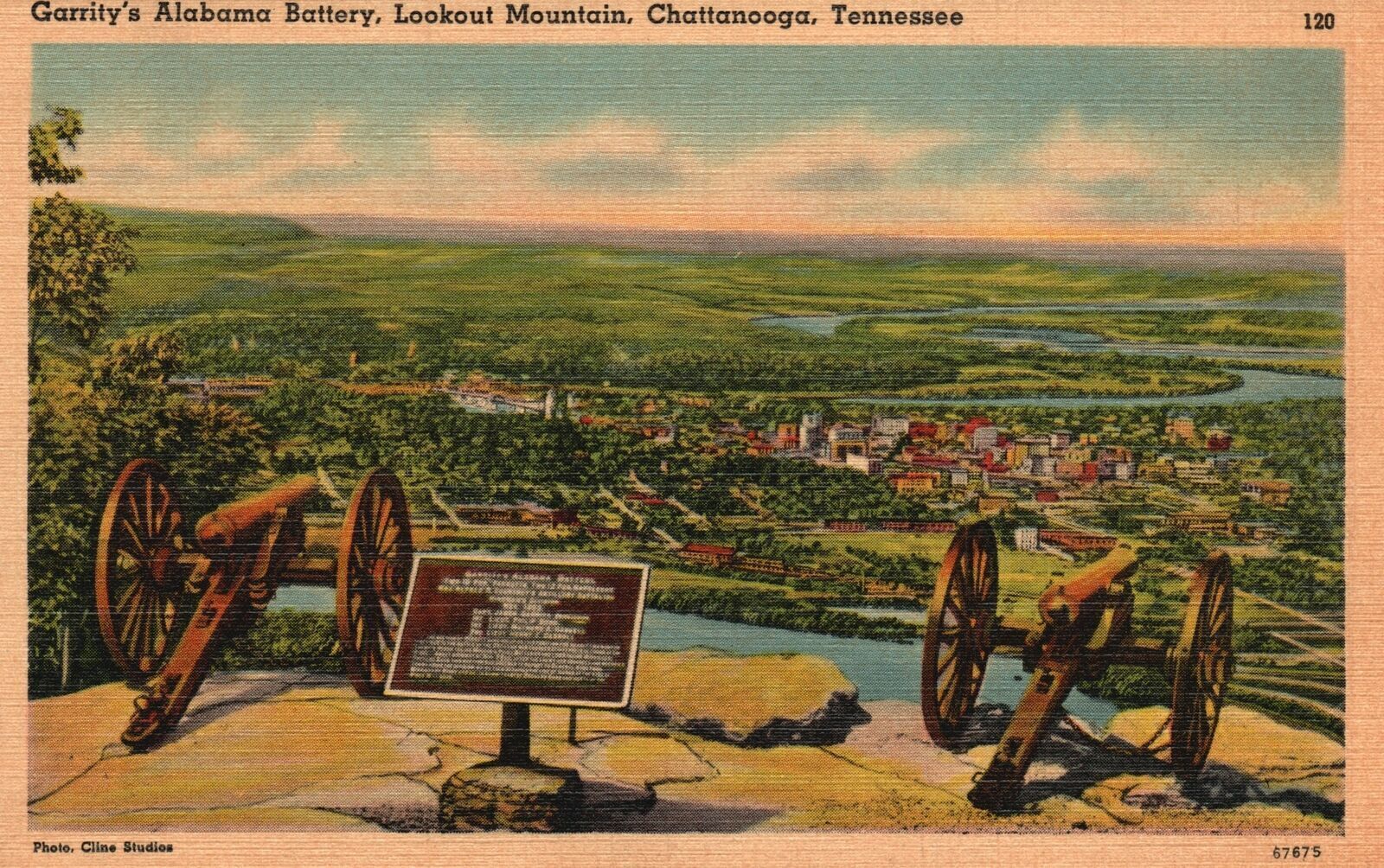 Vintage Postcard 1930s Garrity's Alabama Battery Lookout Mtn. Chattanooga Tenn.