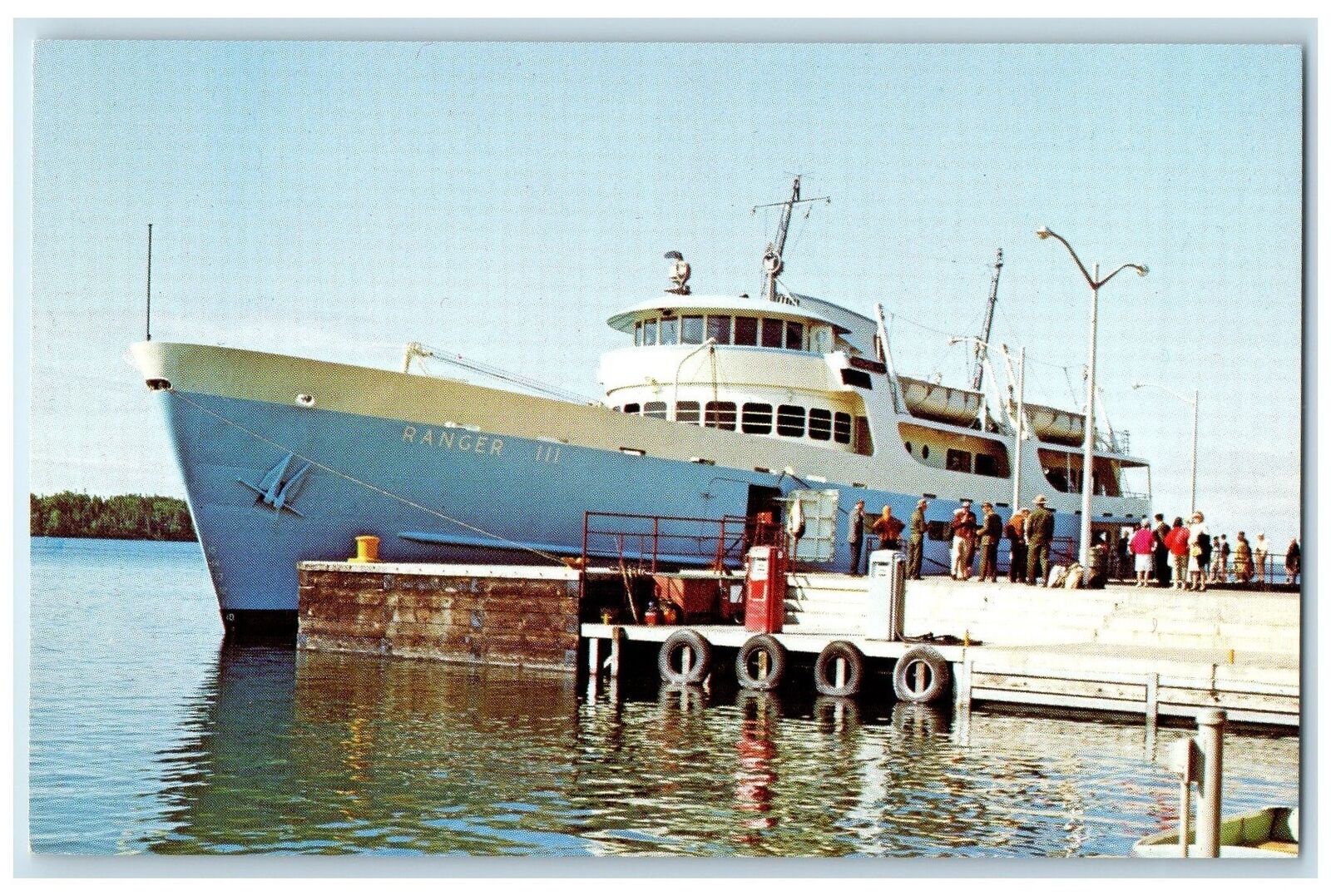 c1960s MV Ranger 111 Rock Harbor Lodge View Isle Royal National Park MI Postcard