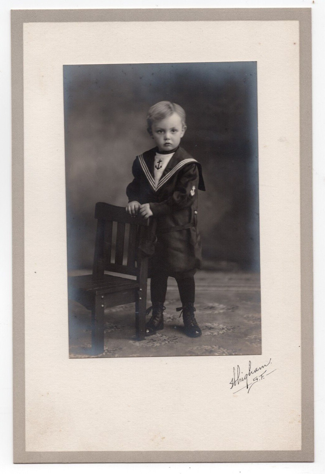 Antique Photo Adorable Young Sailor Boy Hand Signed San Francisco