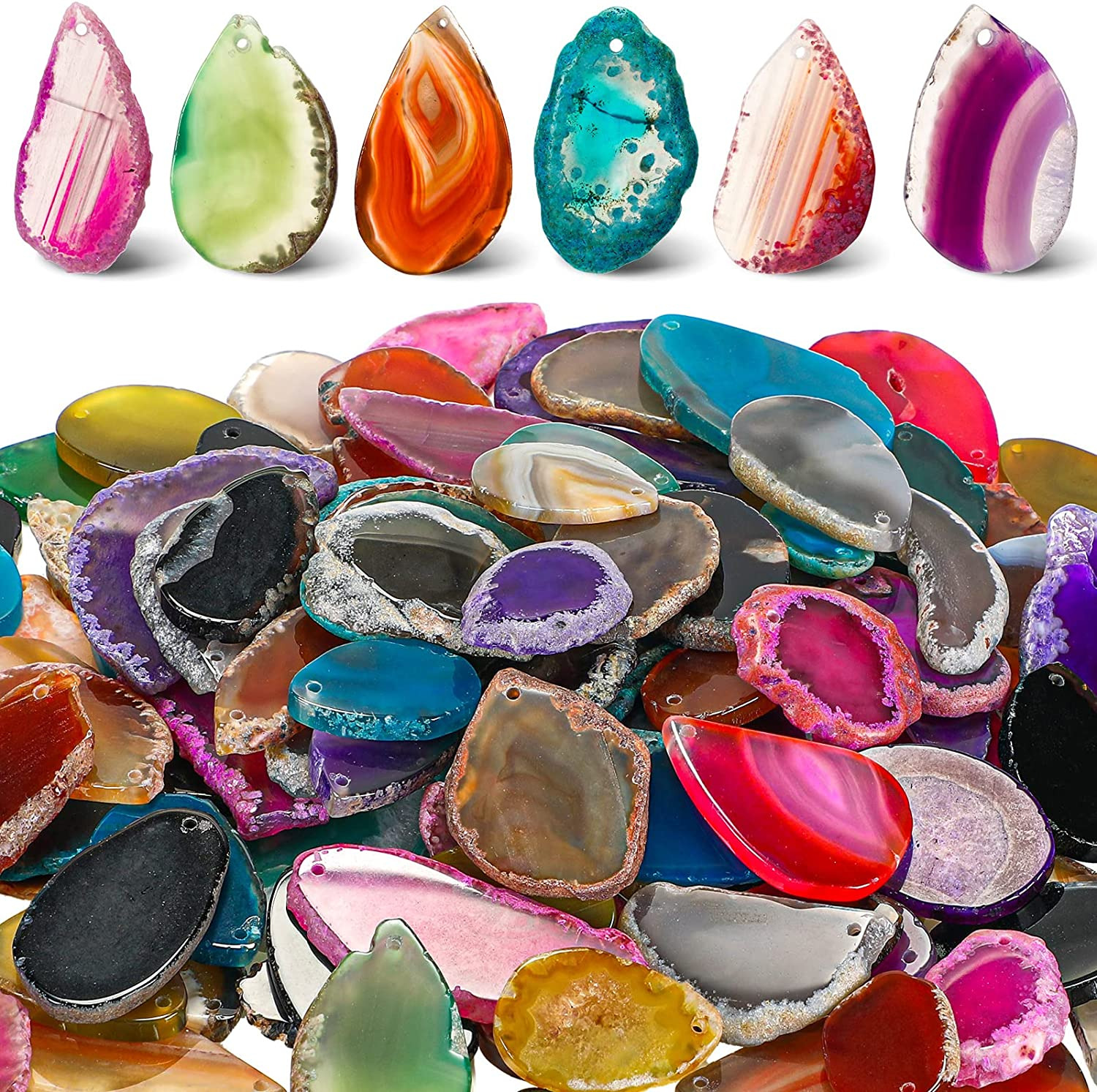 100 Pieces Geode Agate Slice Crystals Bulk Polished Geodes Stones Agate Light 