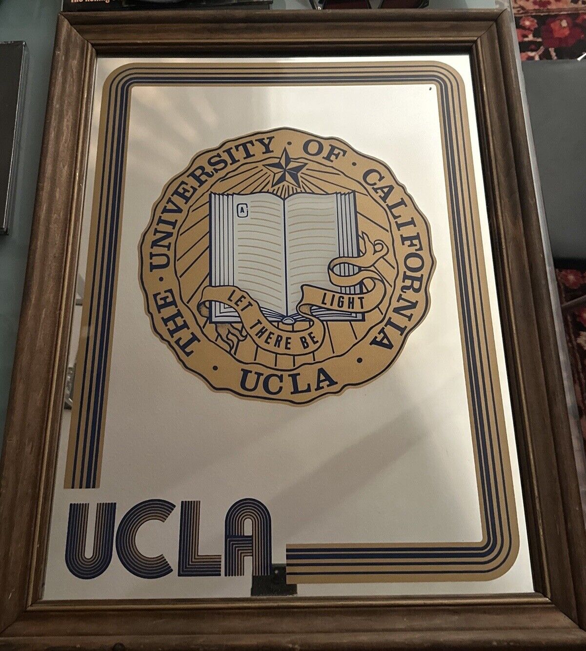 Vintage UCLA Motto Emblem Mirror “Let There Be Light” Framed 27” Tall