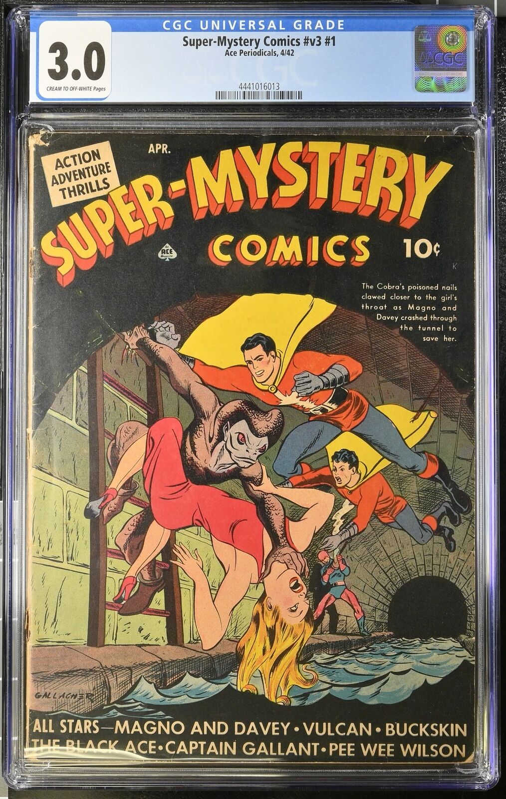 Super-Mystery Comics v3 #1 CGC GD/VG 3.0 Cream To Off White Ace Magazines 1942