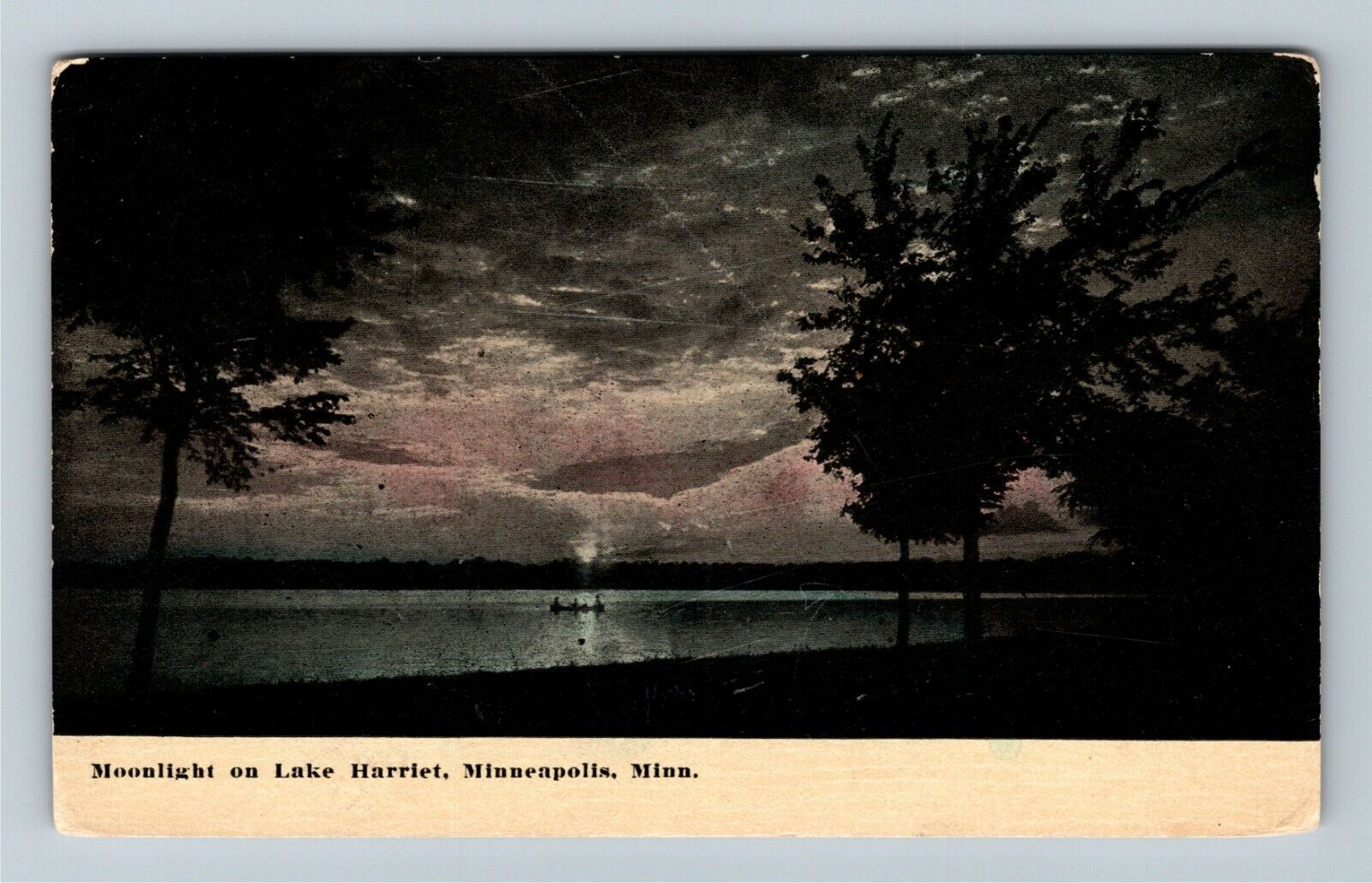Minneapolis MN-Minnesota, Moonlight on Lake Harriet Vintage Souvenir Postcard