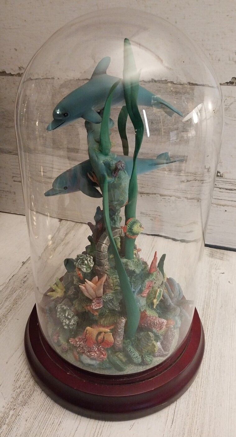 Paradise Reef Dolphins Coral Tropical Fish Danbury Mint Glass Dome M. Hollenbeck