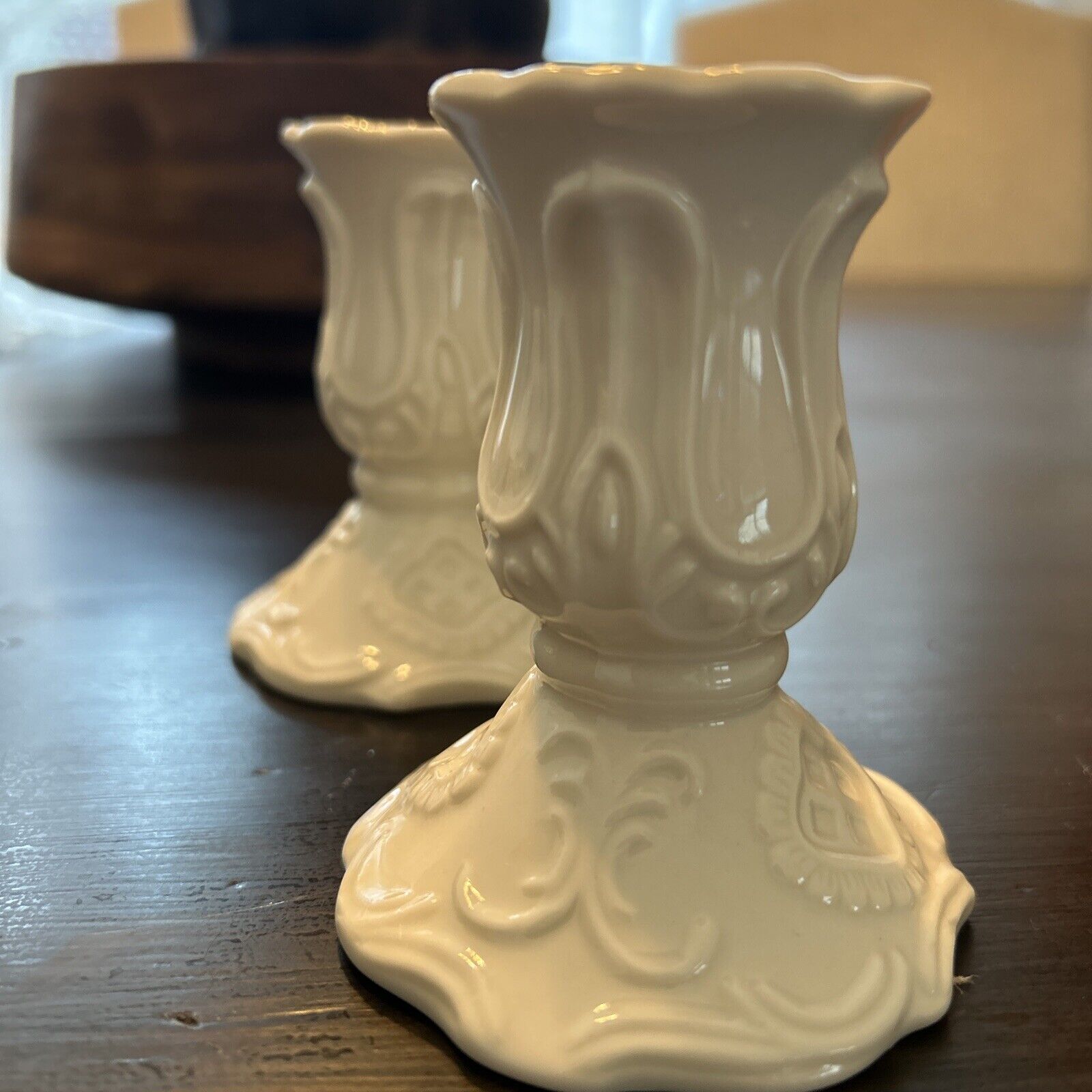 VTG Candlesticks By Oleg Cassini Small Ivory Ceramic - Approx 3 1/2” High