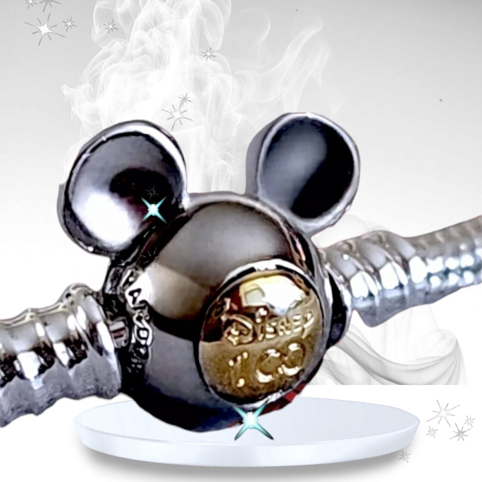 PANDORA Moments Mickey Mouse 2 Tone  Anniversary Bracelet Size 19