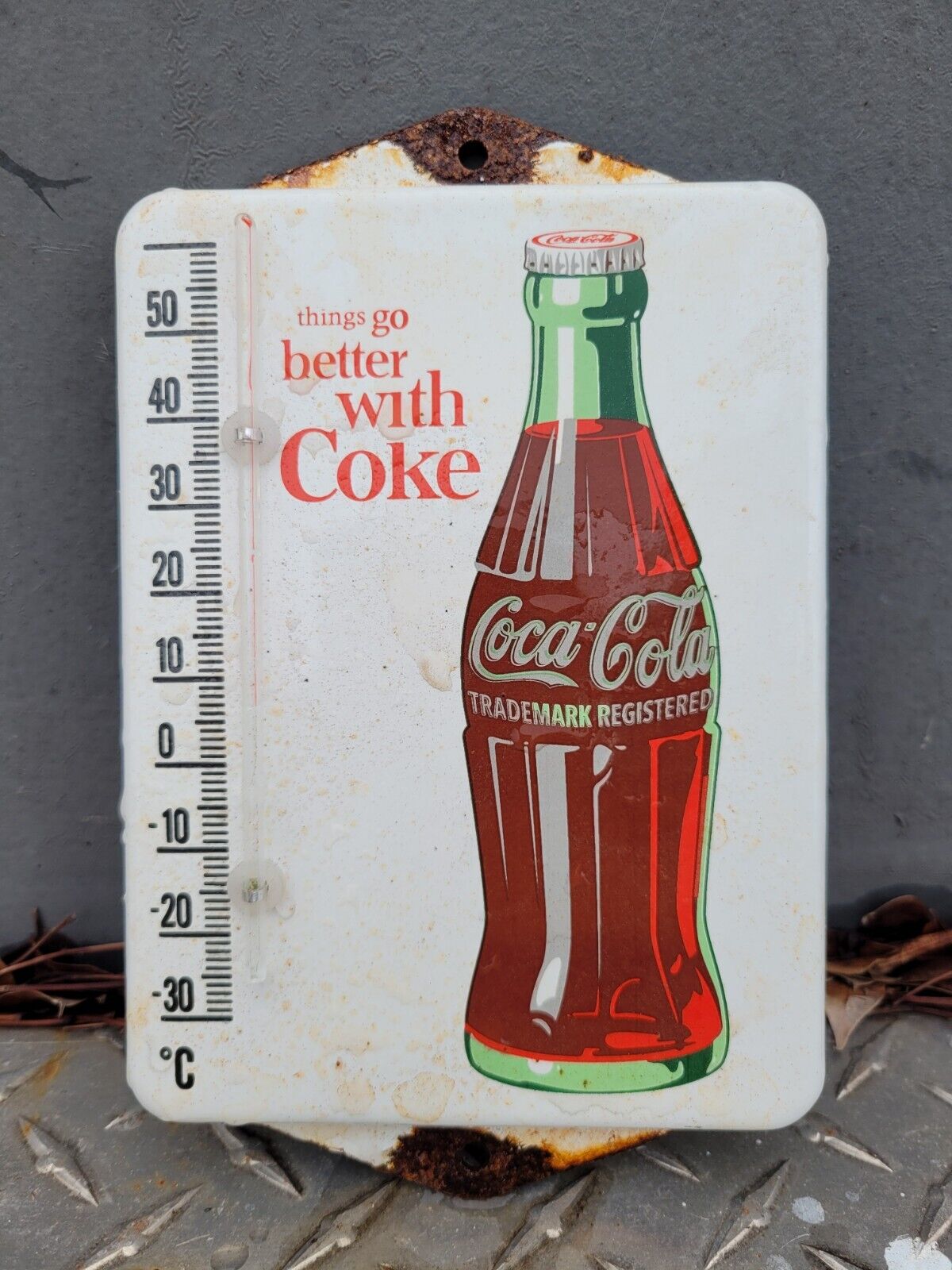 VINTAGE COCA COLA PORCELAIN THERMOMETER SIGN SODA COKE BEVERAGE FOOD POP DRINK