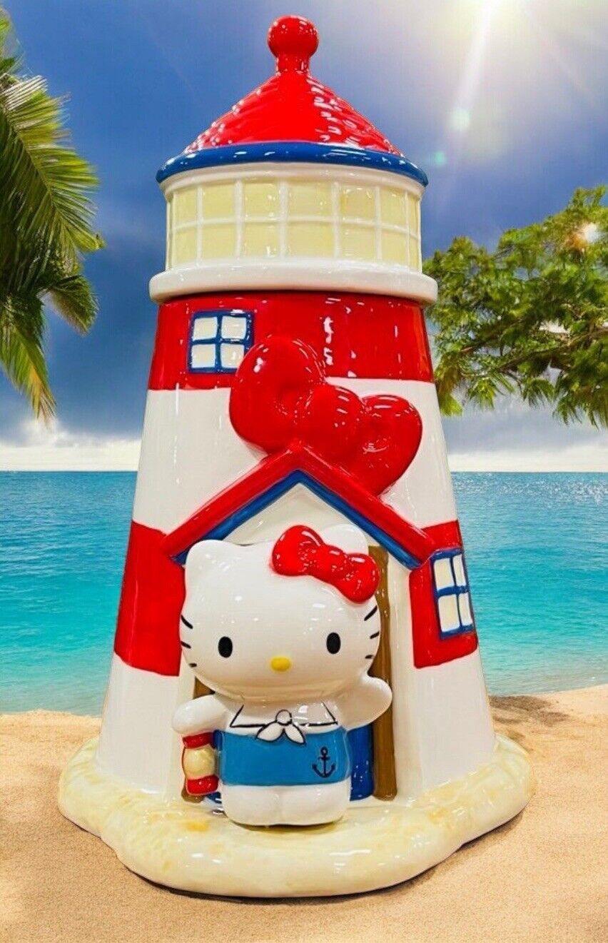 Blue Sky Clayworks Hello Kitty Ceramic Lighthouse Cookie Jar Canister. NEW