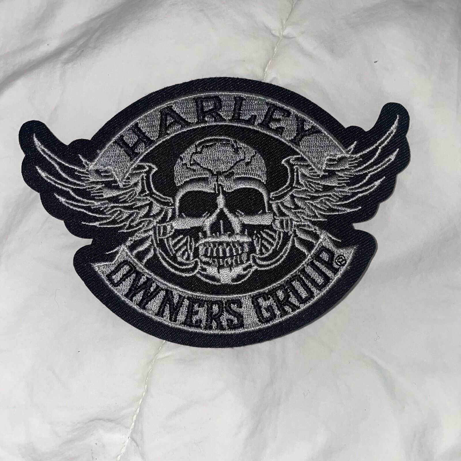Large Winged Skull Silver Patch ~ Harley Davidson Owners Group H.O.G. 
