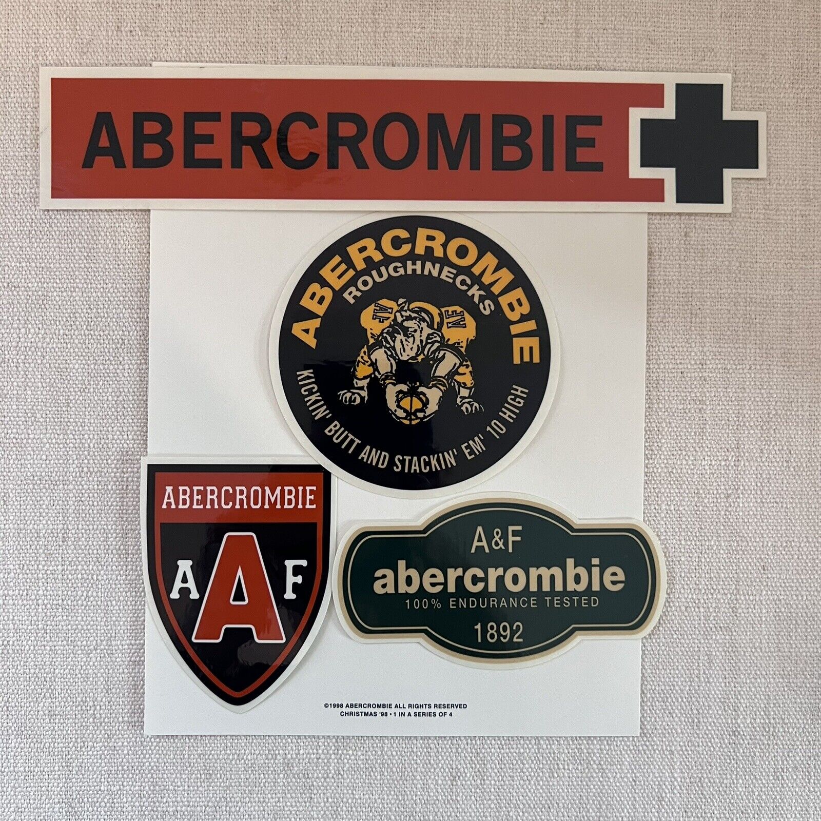 RARE Vintage Abercrombie & Fitch Stickers Christmas 1998 Set of 4 Collectibles