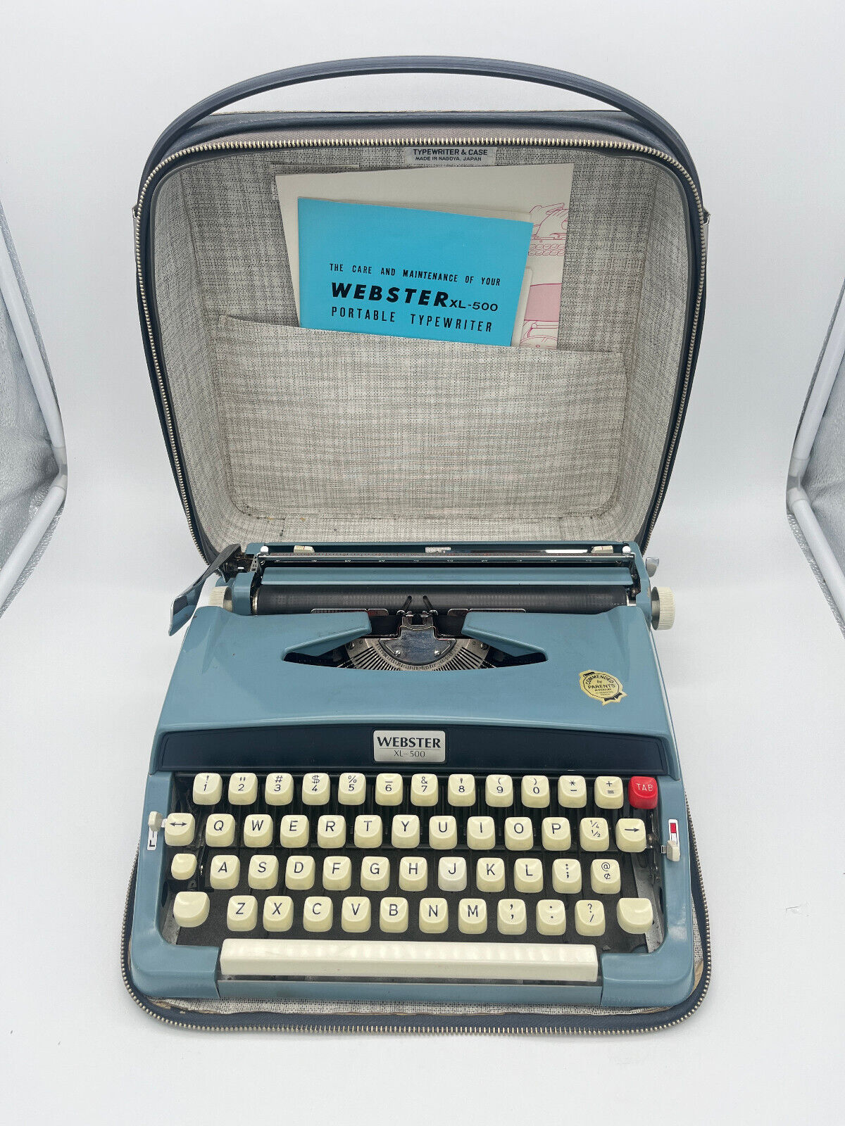Brother Webster XL-500 Blue Portable Manual Typewriter Case Owners Manual VTG