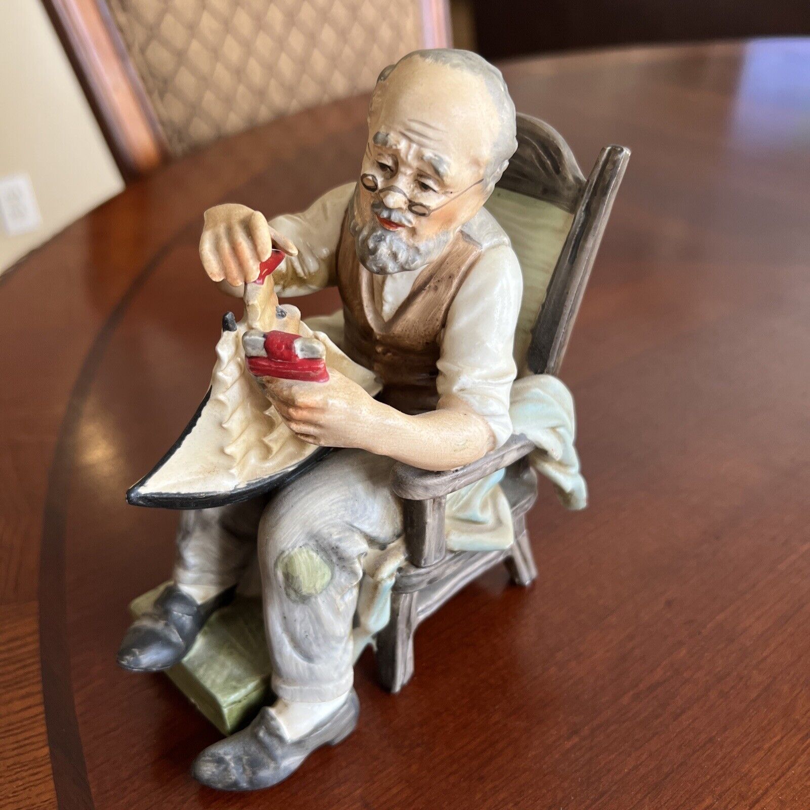 NORLEANS Japan Figure - Man in Chair Working On A Sailboat - Rare and Vintage
