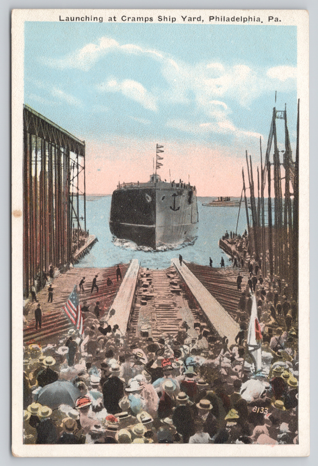 Postcard Philadelphia, Pennsylvania, Launching At Cramps Ship Yard A965