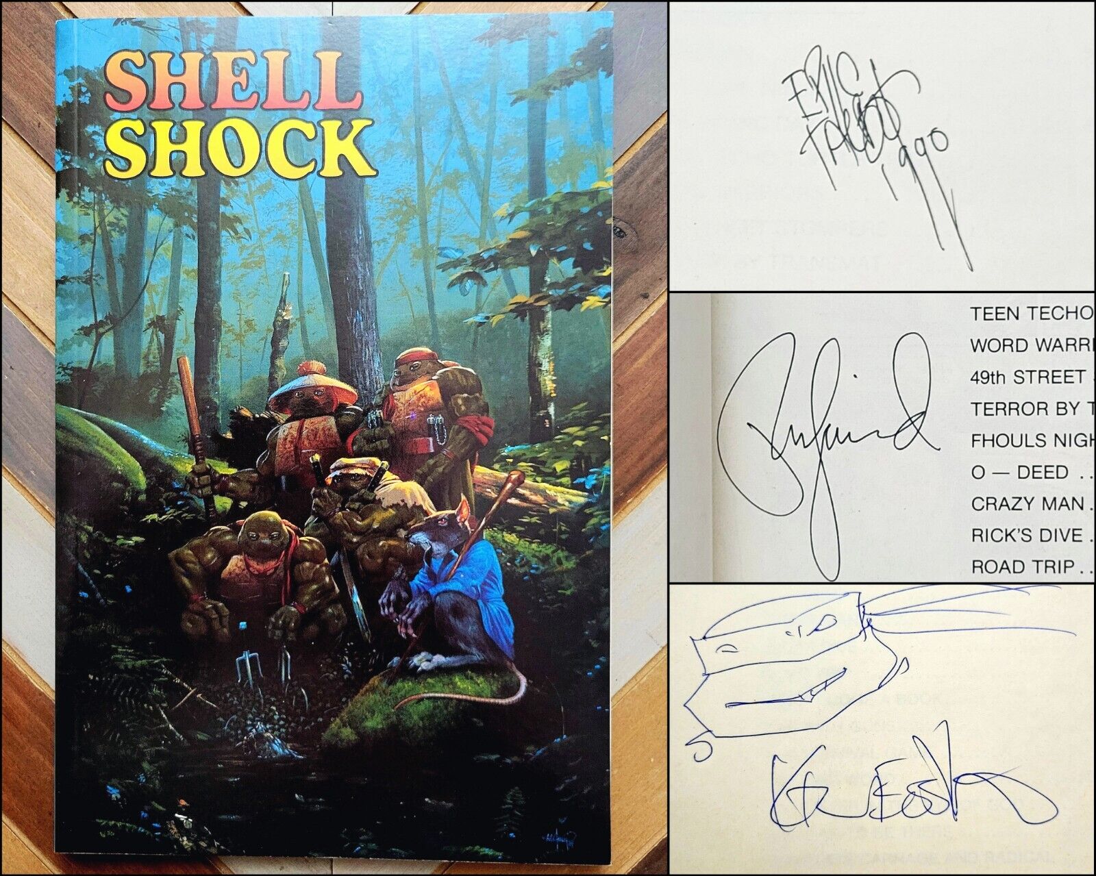 SHELL SHOCK (1989) NM- 1st Print 3× SIGNED by Eastman, Laird, Talbot + Remarque